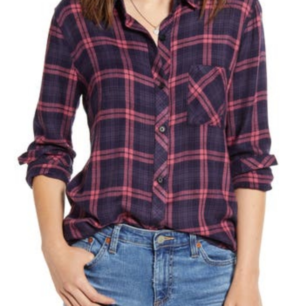 Rails Hunter Navy Mauve Plaid Button Up Shirt